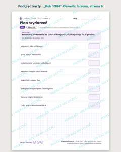 „Rok 1984” Orwella — karty do lektury, liceum, 10 kart PDF — podgląd karty, strona 6