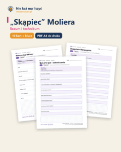 „Skąpiec” Moliera — karty do lektury, liceum, 10 kart PDF — okładka