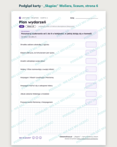 „Skąpiec” Moliera — karty do lektury, liceum, 10 kart PDF — podgląd karty, strona 6