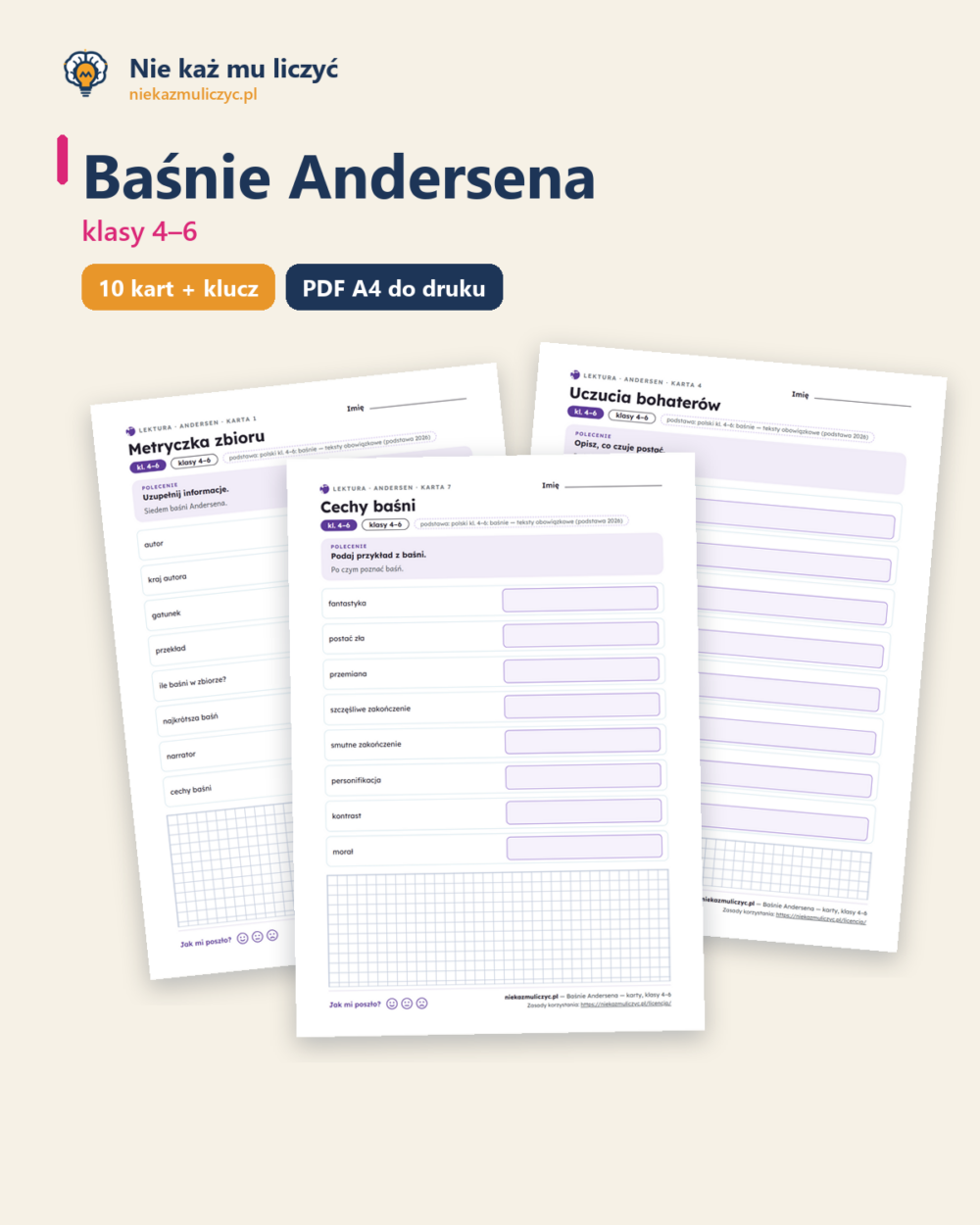 Baśnie Andersena — karty do lektury, klasy 4–6, 10 kart PDF — okładka