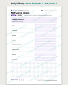 Baśnie Andersena — karty do lektury, klasy 4–6, 10 kart PDF — podgląd karty, strona 1
