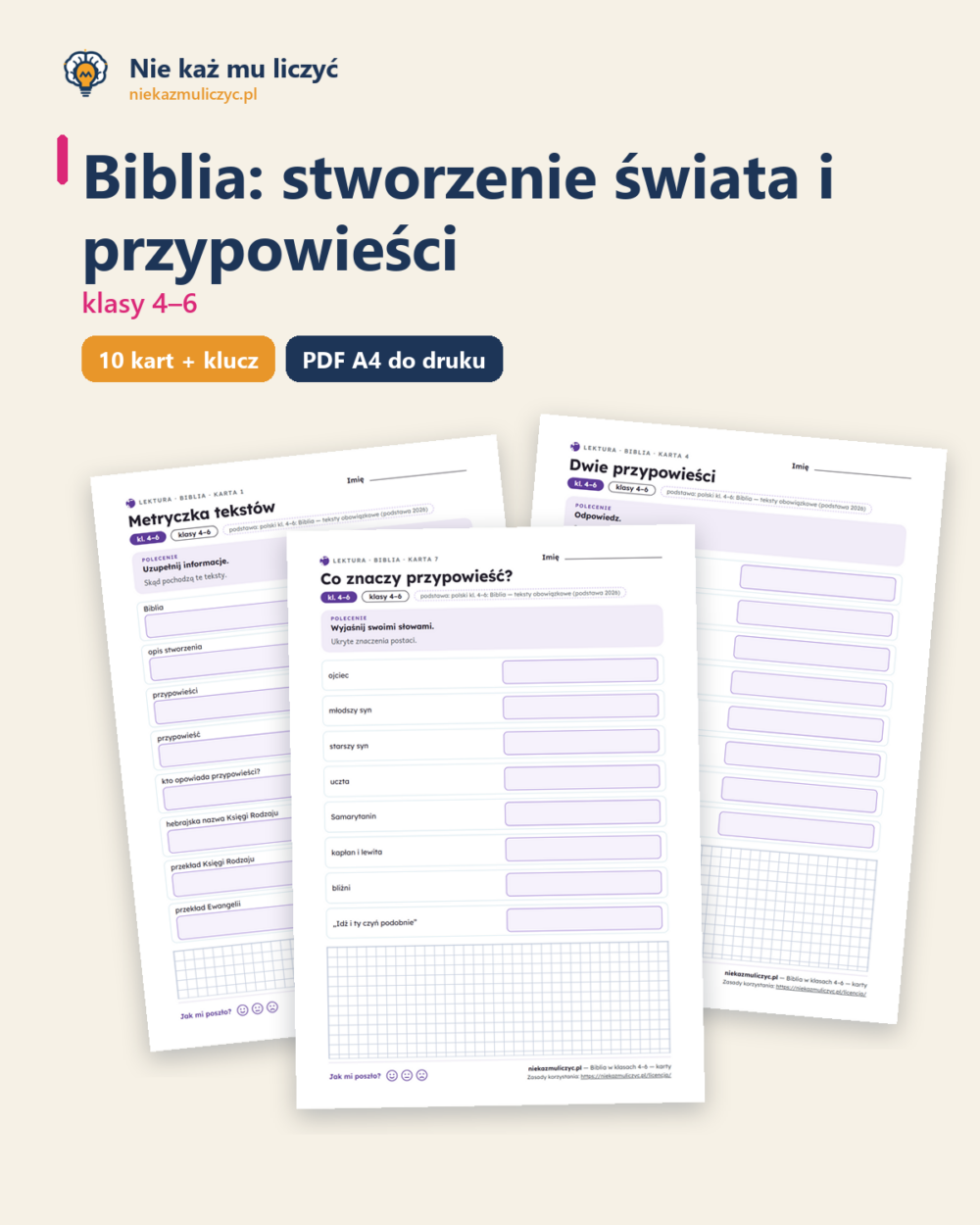 Biblia: stworzenie świata i przypowieści — karty do lektury, klasy 4–6 — okładka