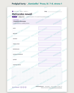 „Kamizelka” Prusa — karty do lektury, klasy 7–8, 10 kart PDF — podgląd karty, strona 1