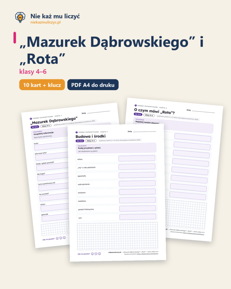 „Mazurek Dąbrowskiego” i „Rota” — karty do lektury, klasy 4–6 — okładka