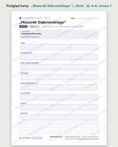 „Mazurek Dąbrowskiego” i „Rota” — karty do lektury, klasy 4–6 — podgląd karty, strona 1