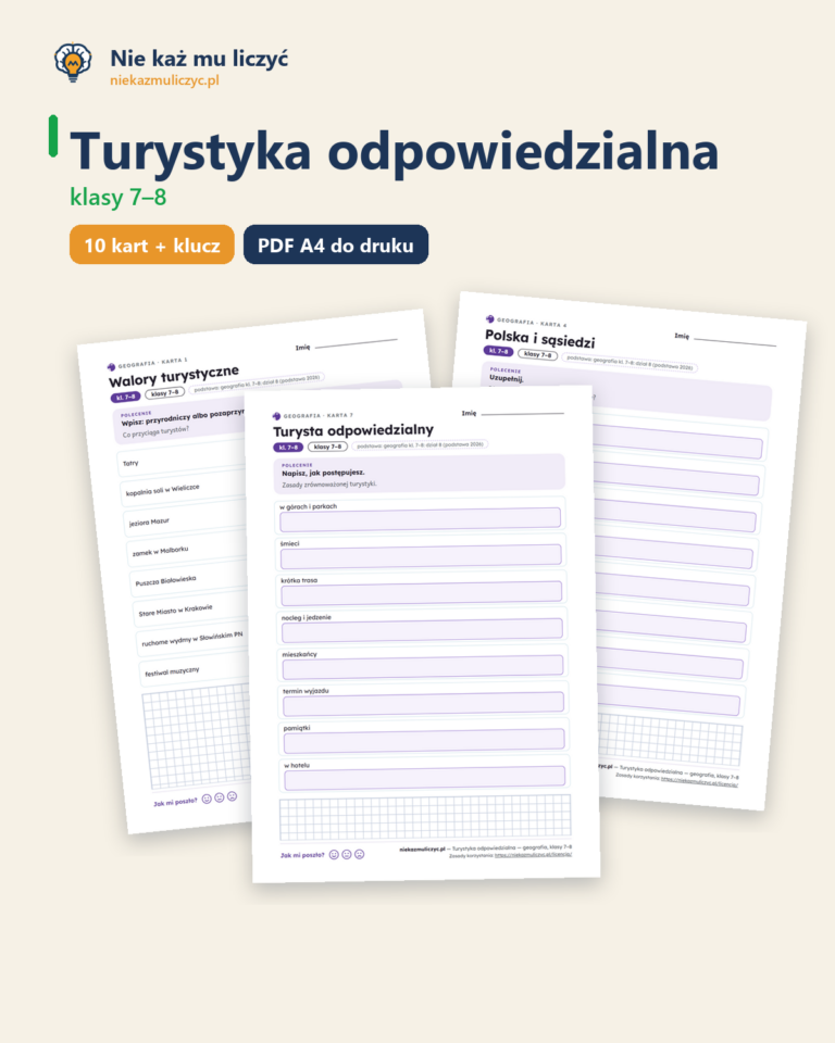 Turystyka odpowiedzialna — geografia, klasy 7–8, 10 kart PDF — okładka