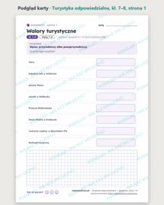 Turystyka odpowiedzialna — geografia, klasy 7–8, 10 kart PDF — podgląd karty, strona 1