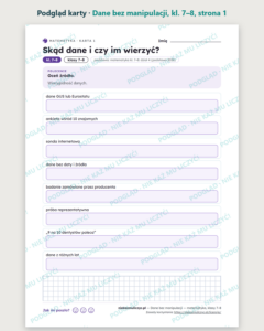 Dane bez manipulacji — matematyka, klasy 7–8, 10 kart PDF — podgląd karty, strona 1