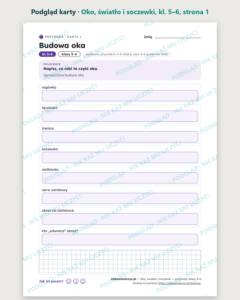 Oko, światło i soczewki — przyroda, klasy 5–6, 10 kart PDF — podgląd karty, strona 1
