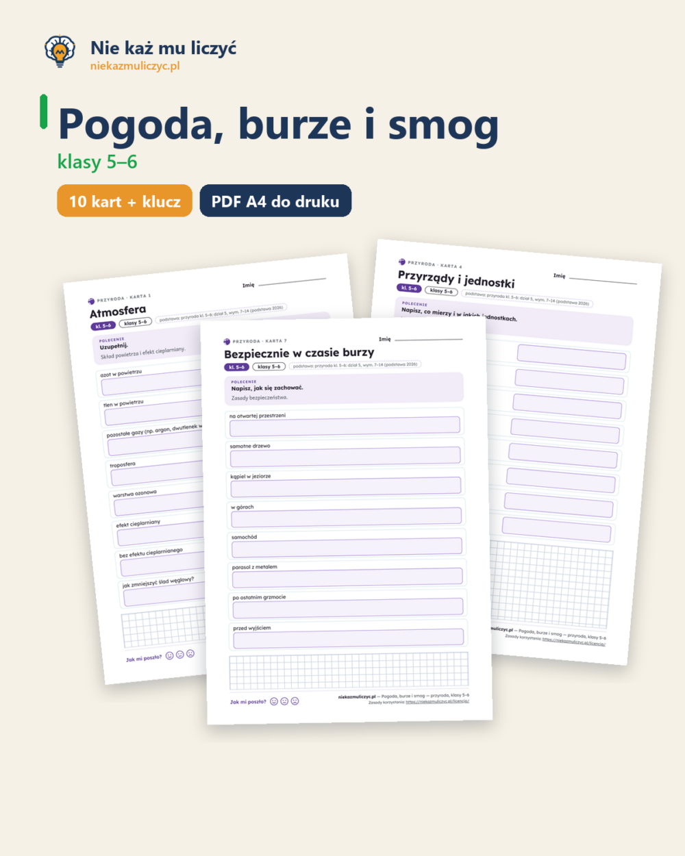 Pogoda, burze i smog — przyroda, klasy 5–6, 10 kart PDF — okładka