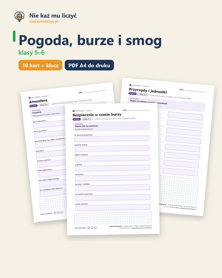 Pogoda, burze i smog — przyroda, klasy 5–6, 10 kart PDF — okładka