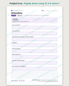 Pogoda, burze i smog — przyroda, klasy 5–6, 10 kart PDF — podgląd karty, strona 1