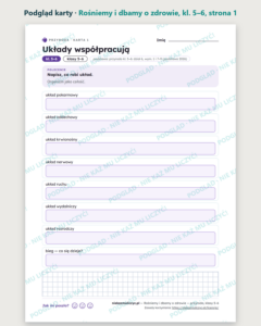 Rośniemy i dbamy o zdrowie — przyroda, klasy 5–6, 10 kart PDF — podgląd karty, strona 1