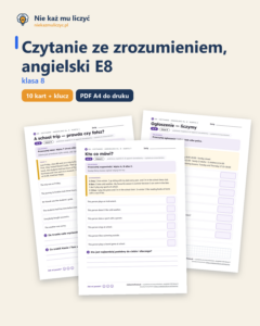 Czytanie ze zrozumieniem, angielski E8 klasa 8 — 10 kart PDF — okładka