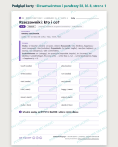 Słowotwórstwo i parafrazy, angielski E8 klasa 8 — 10 kart PDF — podgląd karty, strona 1