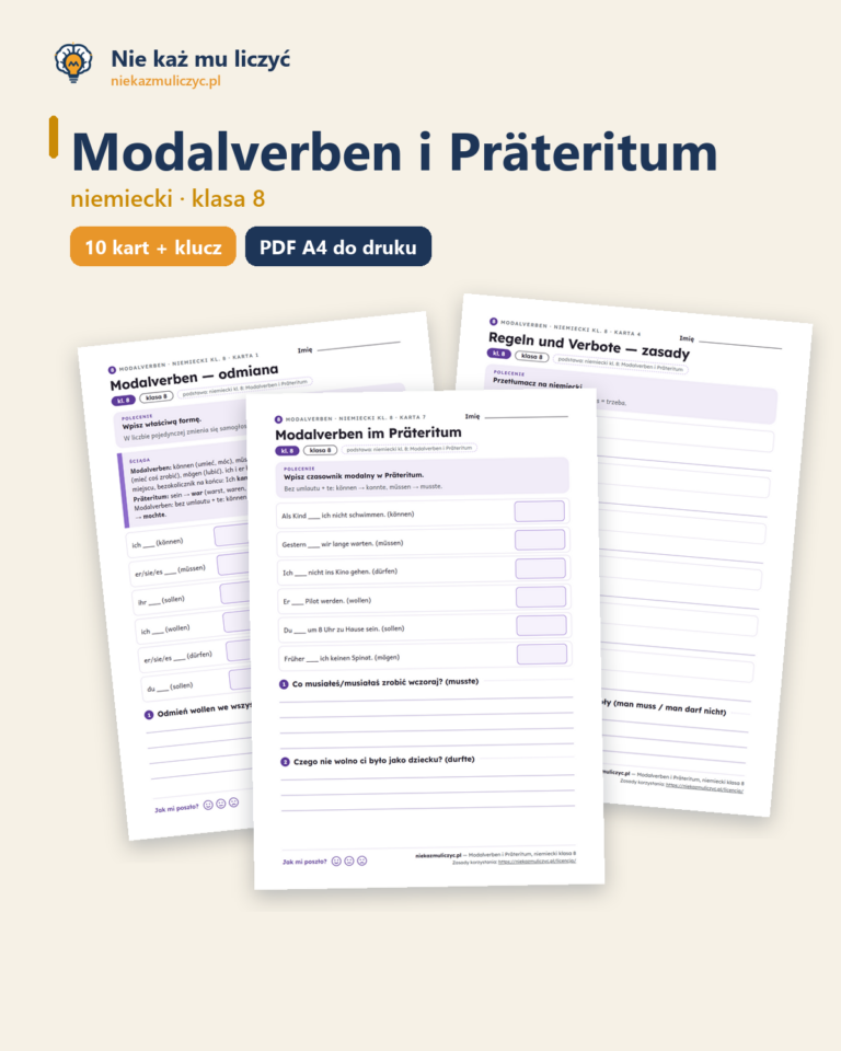 Modalverben i Präteritum, niemiecki klasa 8 — 10 kart pracy PDF — okładka