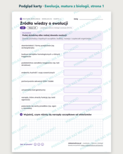 Ewolucja — matura z biologii — 10 kart PDF z kluczem — podgląd karty, strona 1