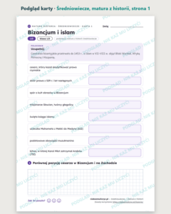 Średniowiecze — matura z historii — 11 kart PDF z kluczem — podgląd karty, strona 1