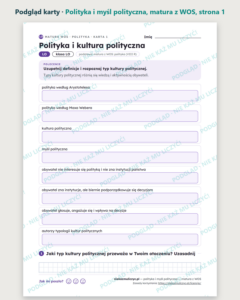 Polityka i myśl polityczna — matura z WOS — 11 kart PDF z kluczem — podgląd karty, strona 1