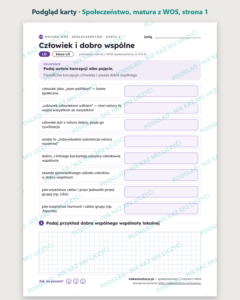 Społeczeństwo — matura z WOS — 10 kart PDF z kluczem — podgląd karty, strona 1