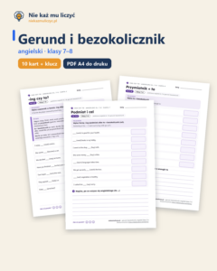 Gerund i bezokolicznik (-ing czy to), angielski kl. 7–8 — 10 kart PDF — okładka
