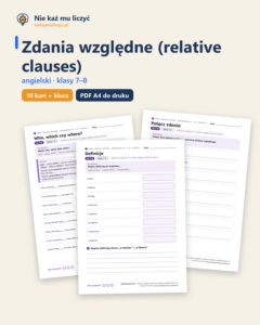Relative clauses: who, which, that, angielski kl. 7–8 — 10 kart PDF — okładka