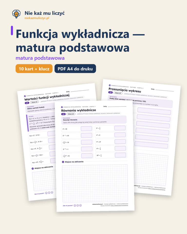 Funkcja wykładnicza, matura podstawowa — 10 kart PDF z kluczem — okładka
