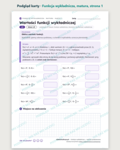 Funkcja wykładnicza, matura podstawowa — 10 kart PDF z kluczem — podgląd karty, strona 1