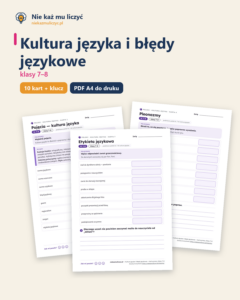 Kultura języka i błędy językowe, kl. 7–8 — 10 kart PDF z kluczem — okładka