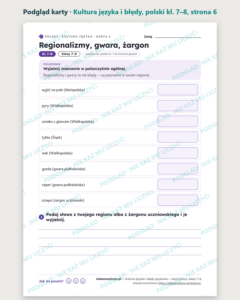 Kultura języka i błędy językowe, kl. 7–8 — 10 kart PDF z kluczem — podgląd karty, strona 6