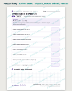Budowa atomu i wiązania — matura z chemii — 9 kart PDF z kluczem — podgląd karty, strona 5