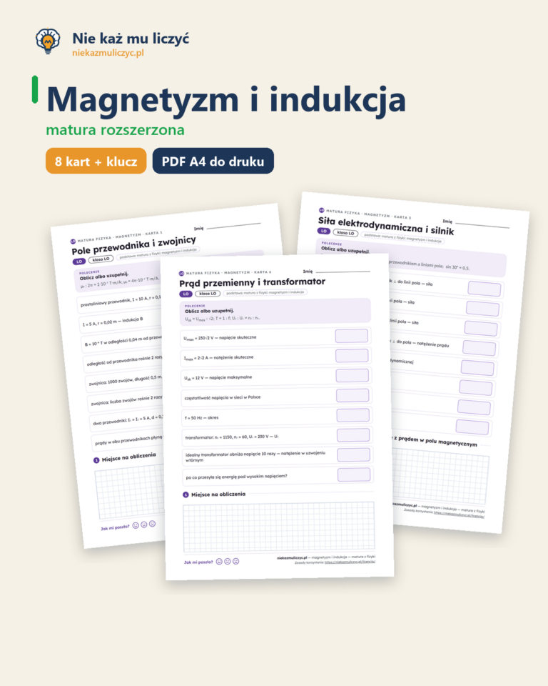 Magnetyzm i indukcja — matura z fizyki — 8 kart PDF z kluczem — okładka