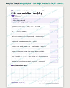 Magnetyzm i indukcja — matura z fizyki — 8 kart PDF z kluczem — podgląd karty, strona 1