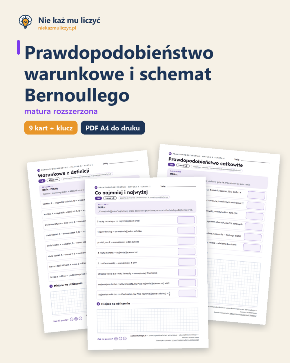 Prawdopodobieństwo warunkowe, matura z matematyki — 9 kart PDF — okładka