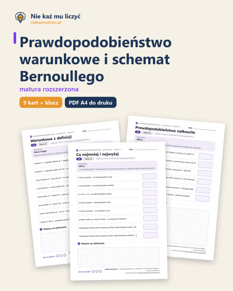 Prawdopodobieństwo warunkowe, matura z matematyki — 9 kart PDF — okładka