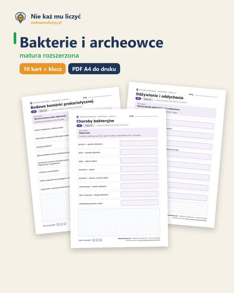 Bakterie i archeowce — matura z biologii — 10 kart PDF z kluczem — okładka