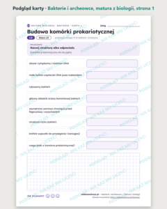Bakterie i archeowce — matura z biologii — 10 kart PDF z kluczem — podgląd karty, strona 1