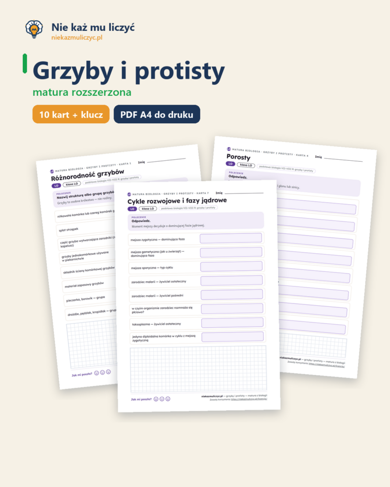 Grzyby i protisty — matura z biologii — 10 kart PDF z kluczem — okładka