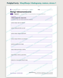 Klasyfikacja i kladogramy — matura z biologii — 10 kart PDF z kluczem — podgląd karty, strona 1