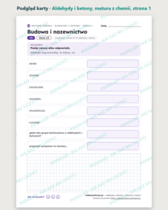 Aldehydy i ketony — matura z chemii — 10 kart PDF z kluczem — podgląd karty, strona 1