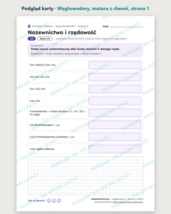 Węglowodory — matura z chemii — 10 kart PDF z kluczem — podgląd karty, strona 1