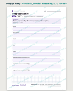 Pierwiastki, metale i mieszaniny — przyroda, klasa 4, 10 kart PDF — podgląd karty, strona 6