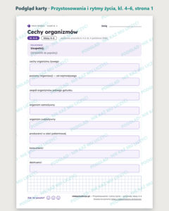 Przystosowania i rytmy życia — przyroda, klasy 4–6, 10 kart PDF — podgląd karty, strona 1