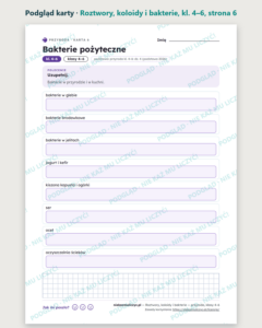 Roztwory, koloidy i bakterie — przyroda, klasy 4–6, 10 kart PDF — podgląd karty, strona 6