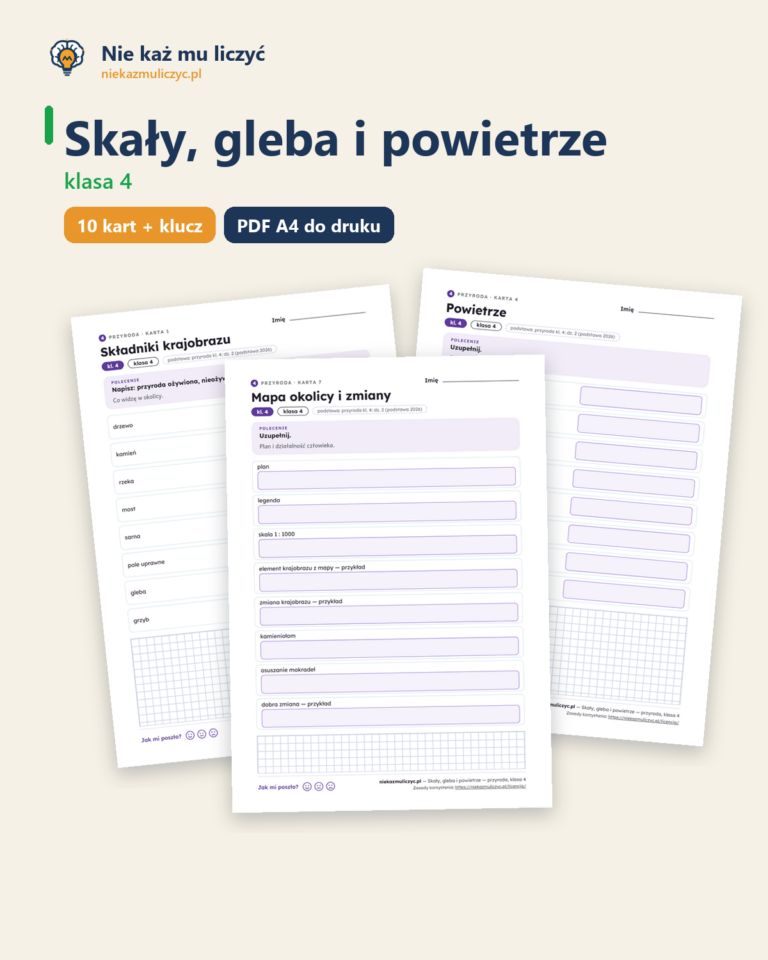 Skały, gleba i powietrze — przyroda, klasa 4, 10 kart PDF — okładka
