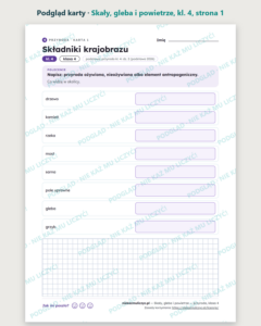 Skały, gleba i powietrze — przyroda, klasa 4, 10 kart PDF — podgląd karty, strona 1