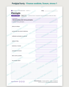 Finanse osobiste — biznes i zarządzanie, liceum, 10 kart PDF — podgląd karty, strona 1