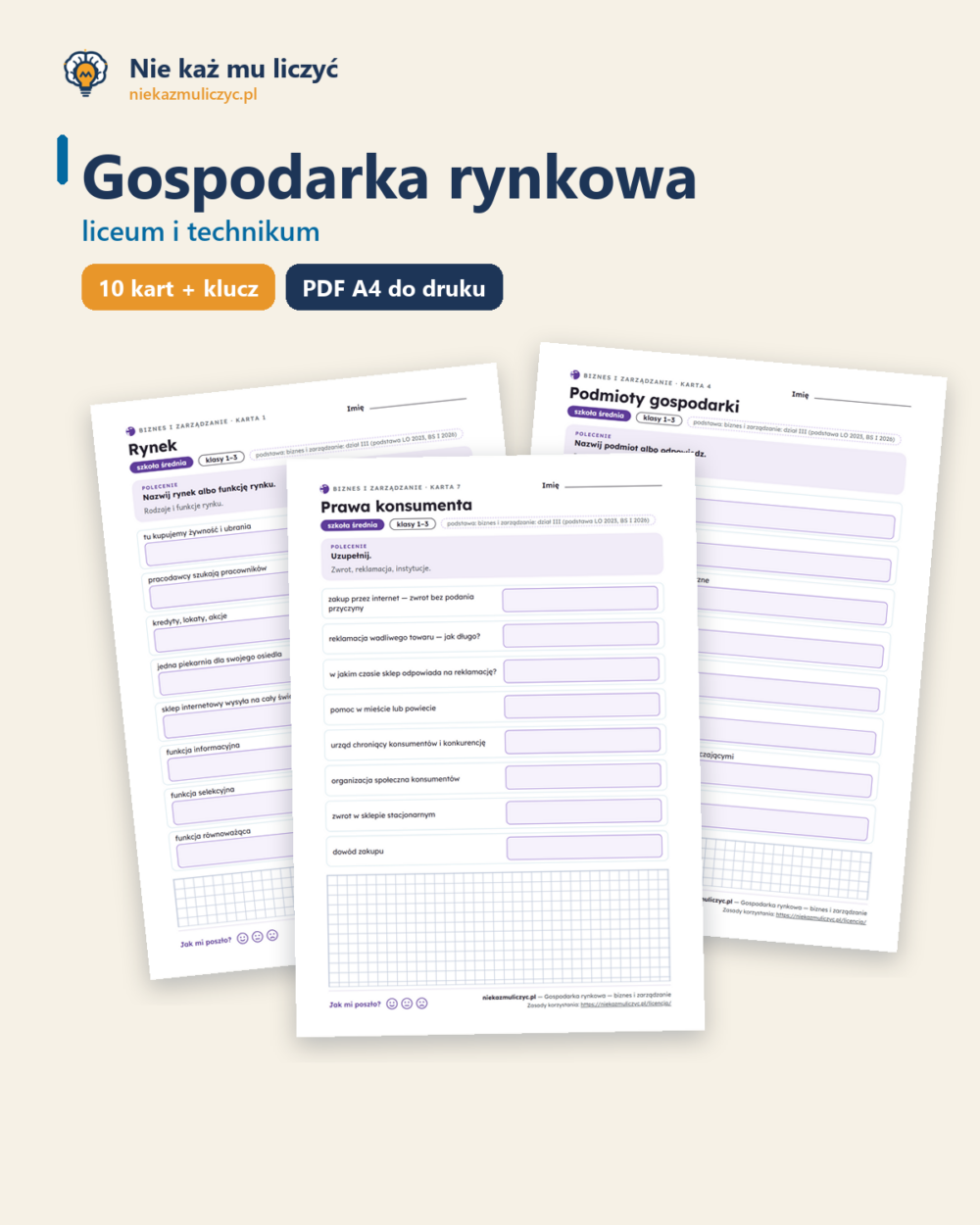 Gospodarka rynkowa — biznes i zarządzanie, liceum, 10 kart PDF — okładka