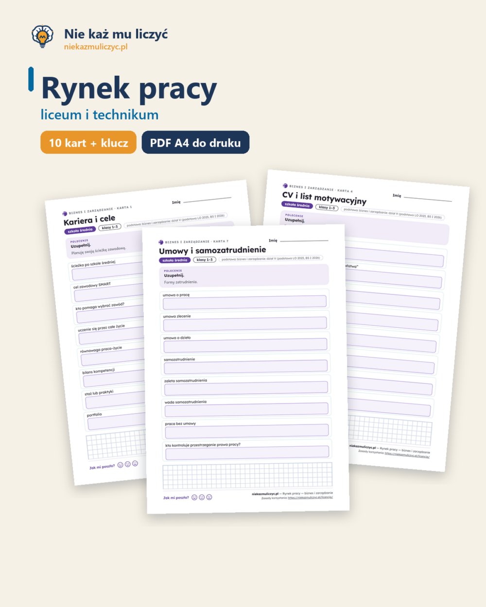 Rynek pracy — biznes i zarządzanie, liceum, 10 kart PDF — okładka