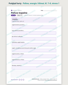 Paliwa, energia i klimat — chemia, klasy 7–8, 10 kart PDF — podgląd karty, strona 1